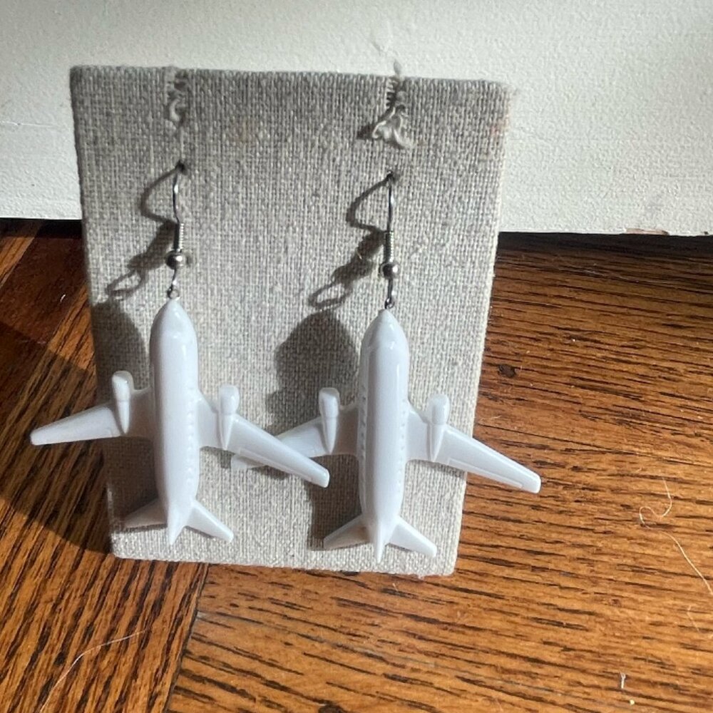 White Airplane Earrings